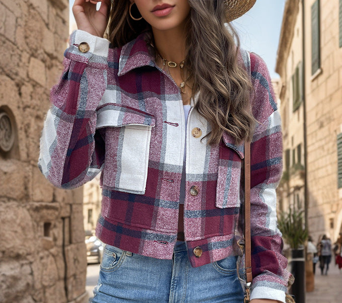 Casual checkered jacket for women cropped style Lune London