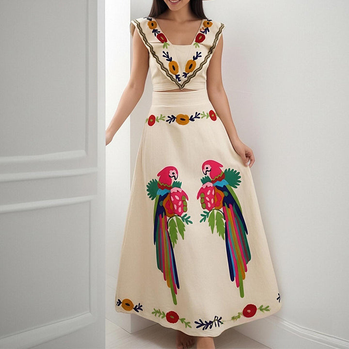 Robe Maxi Élégante pour Femmes avec Broderie Artistique et Manches Volantes Chic & Stil