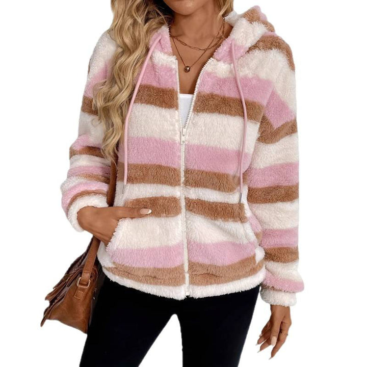 Ladies cozy fleece jacket with striped pattern Lune London