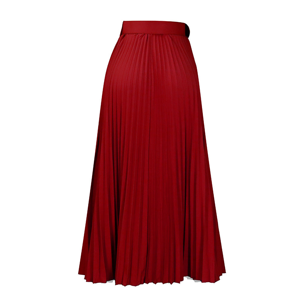 Women's Pleated Midi Skirt with Elegant Waist Fit and Removable Belt Lune London