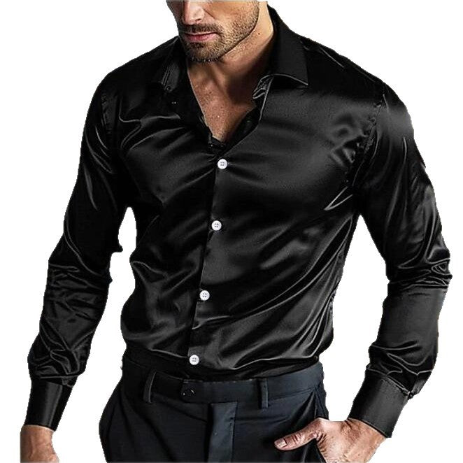 Elegant long-sleeve shirt for men in shiny material with a modern fit Lune London