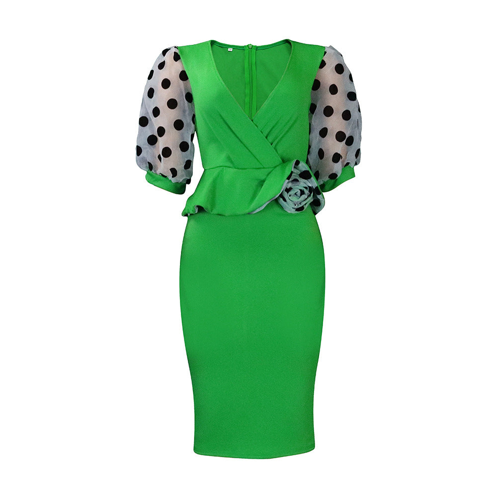 Wrap dress for women with transparent puff sleeves and a fitted ruched design Lune London