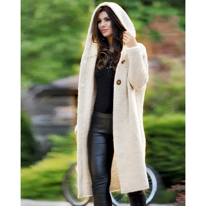 Women long knitted cardigan with hood Lune London