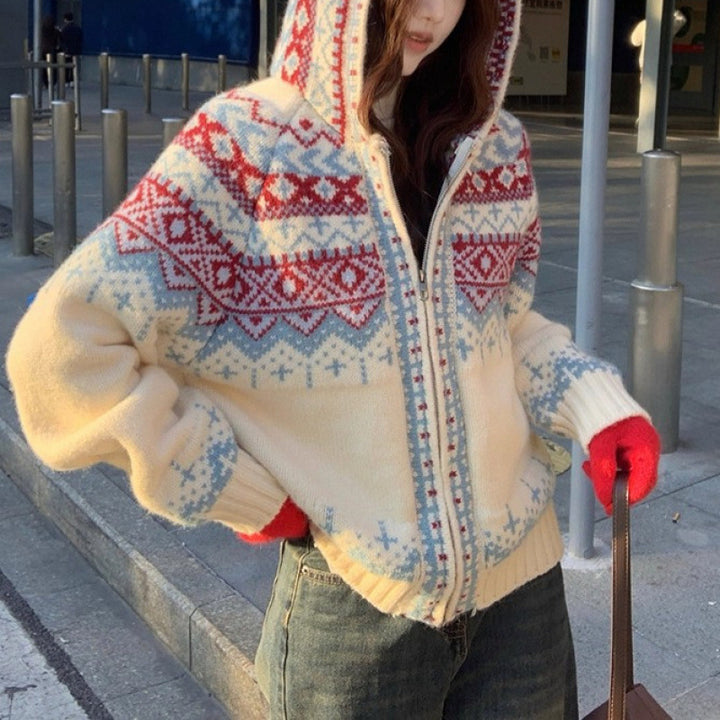 Cardigan féminin avec motif nordique et décolleté en V profond Chic & Stil
