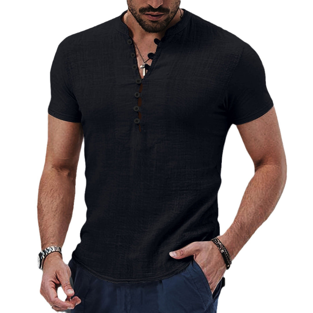 Men's Casual Short Sleeve Structured Henley Top Chic and Stylish