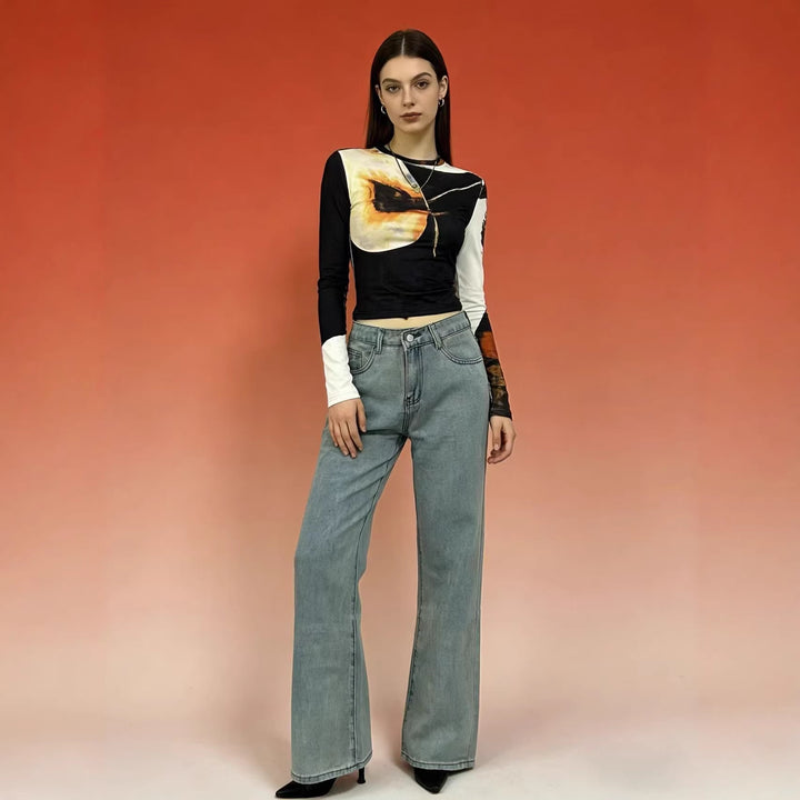 Women's Wide Jeans with Artistic Butterfly Design Lune London