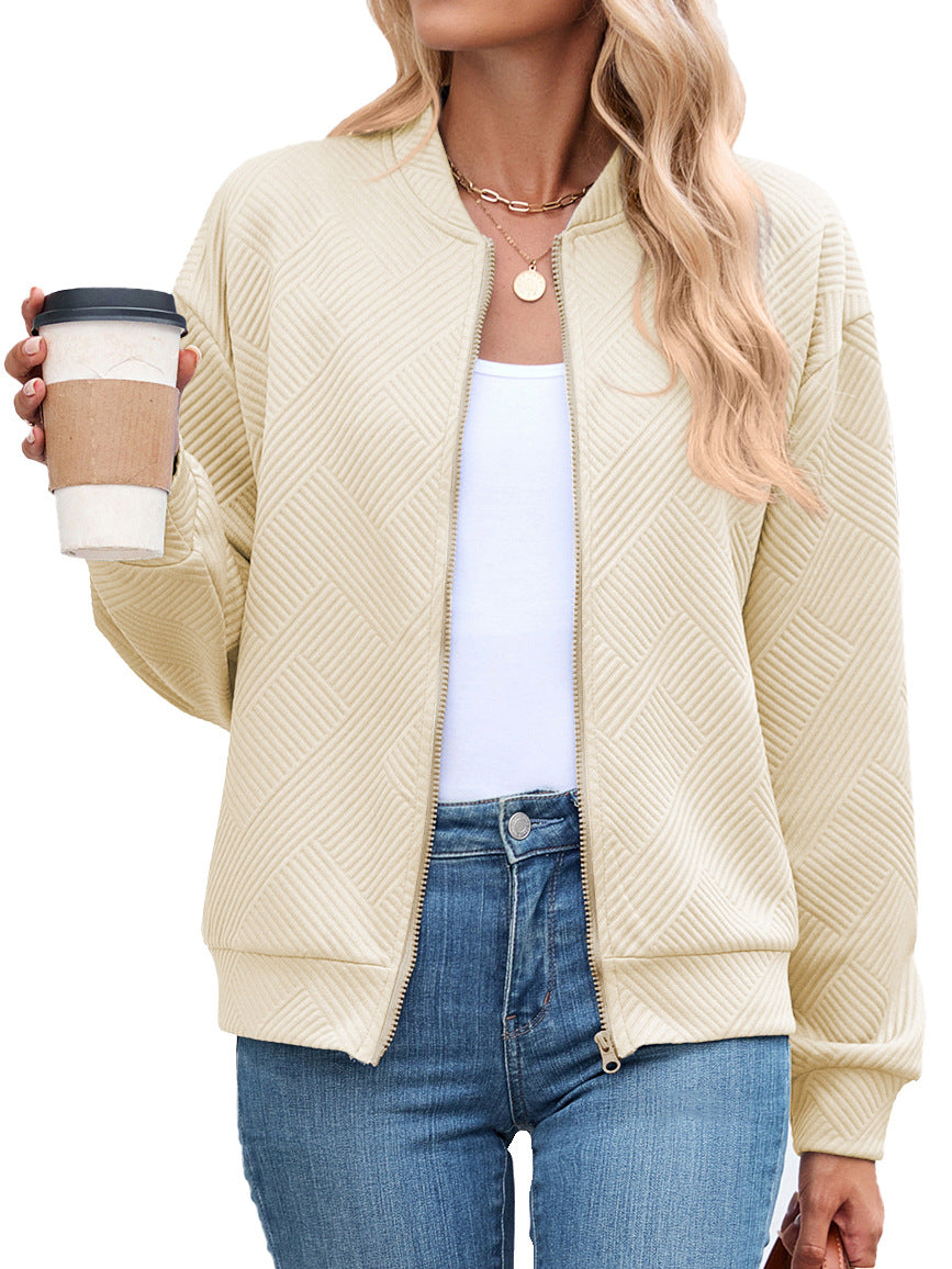 Ladies Chic and Stylish Textured Design Sporty Bomber Jacket