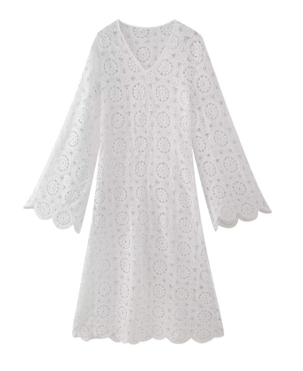 Ladies Airy Crochet Dress with Wide Sleeves Lune London
