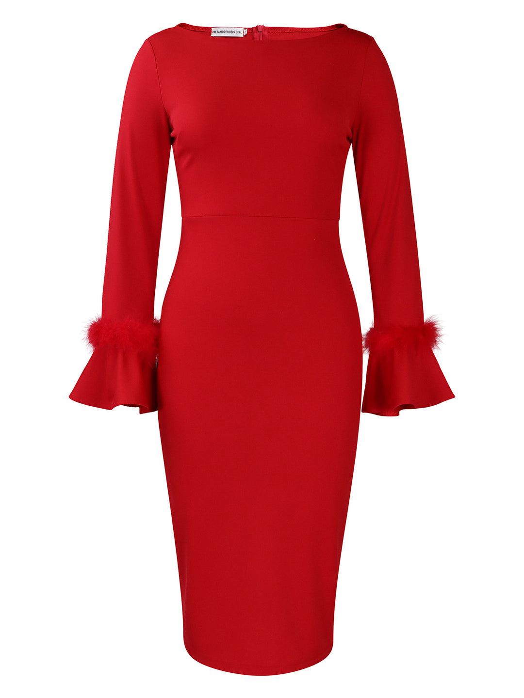 Sheath dress for women with trendy flutter sleeves and faux fur details Lune London