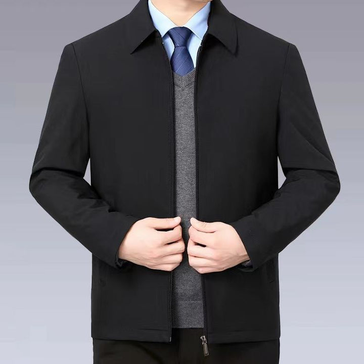Temperature-regulating transition jacket for men with practical high collar Lune London