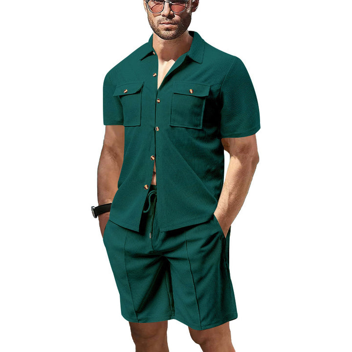 Casual men's set short sleeve shirt and shorts with practical pockets Lune London