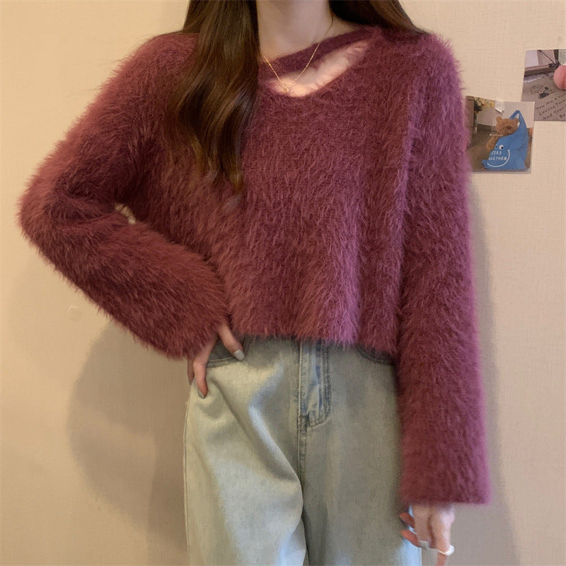 Pull Femme Fluffy à Coupe Décontractée et Décolleté en V Profond Chic & Stil