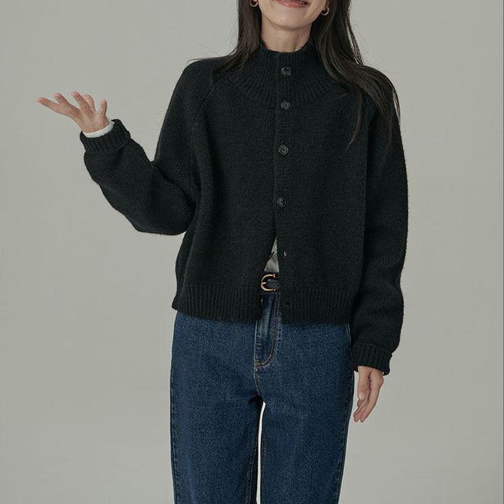 Knit jacket for women with high collar and large buttons Lune London