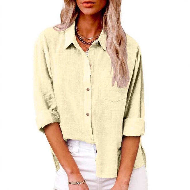 Casual linen blouse for women with short sleeves and button details Lune London