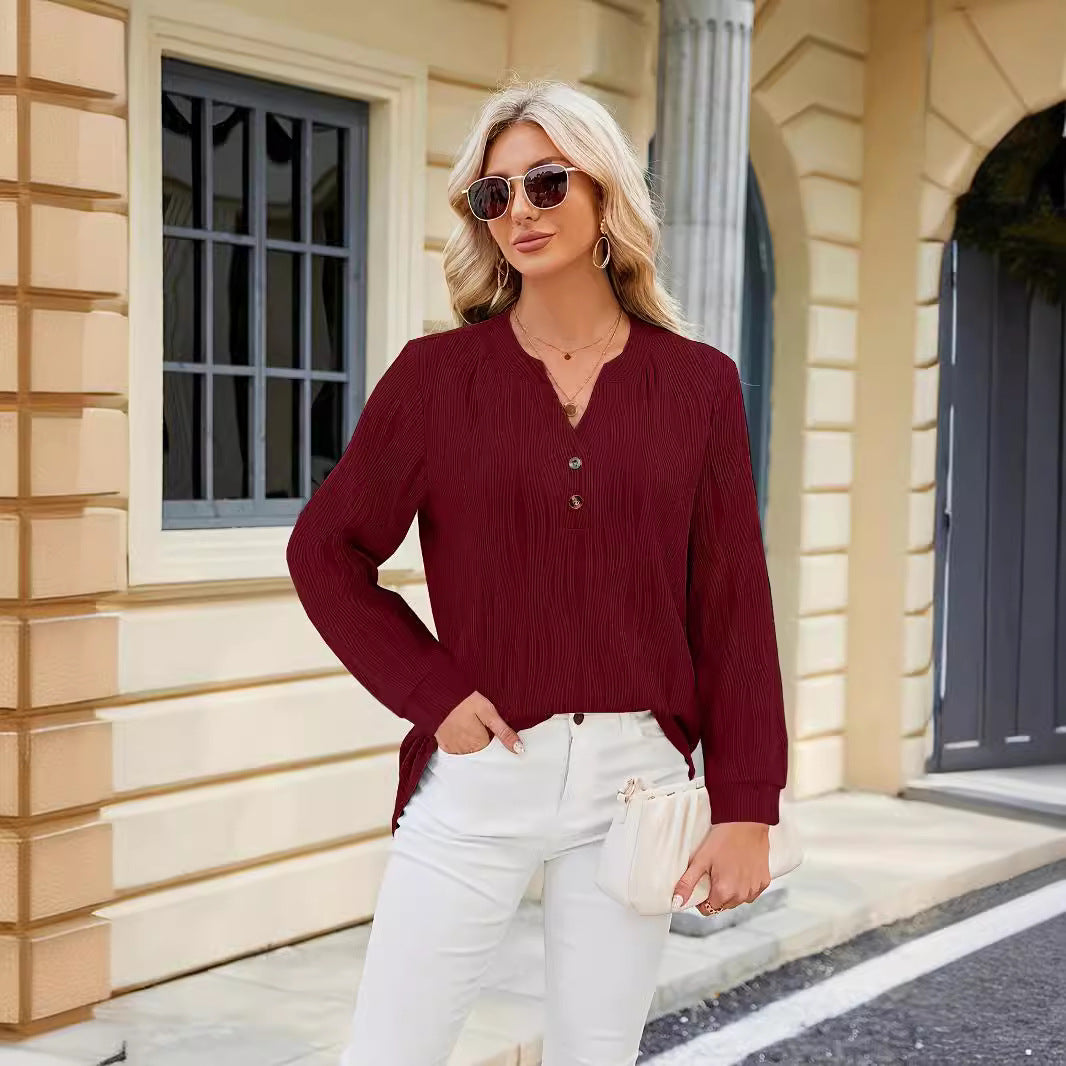 Women Long Sleeve Blouse with Clear Structure and Buttoned Details Lune London