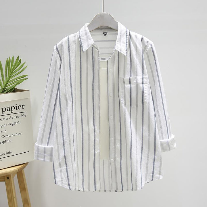 Blouse décontractée pour femmes à manches longues avec motif fin à rayures Chic & Stil
