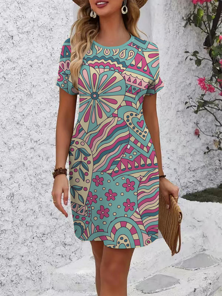 Women's casual floral dress with round neck and loose fit Lune London