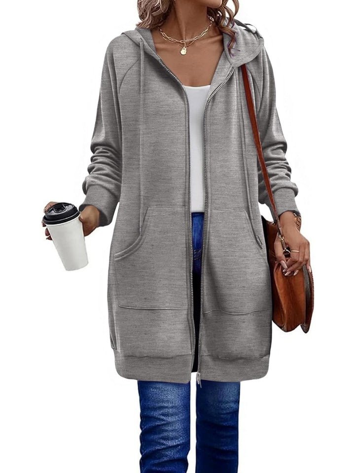 Women's Casual Long Jacket with Hood and Practical Pockets Lune London