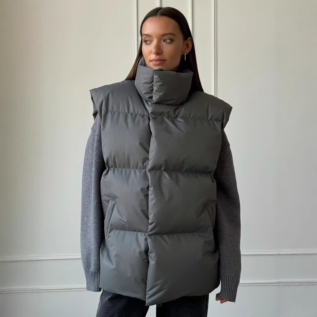 Ladies padded vest with high collar and pockets Lune London