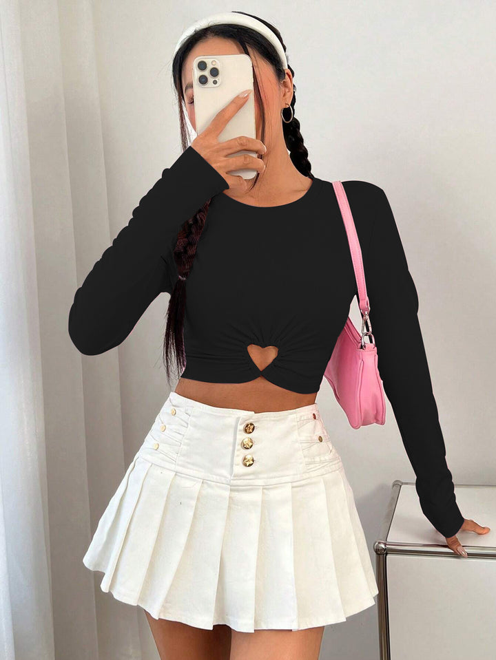 Women's T-Shirt with Short Long Sleeves and Heart Shaped Neckline with Elegant Gathering Chic & Stylish