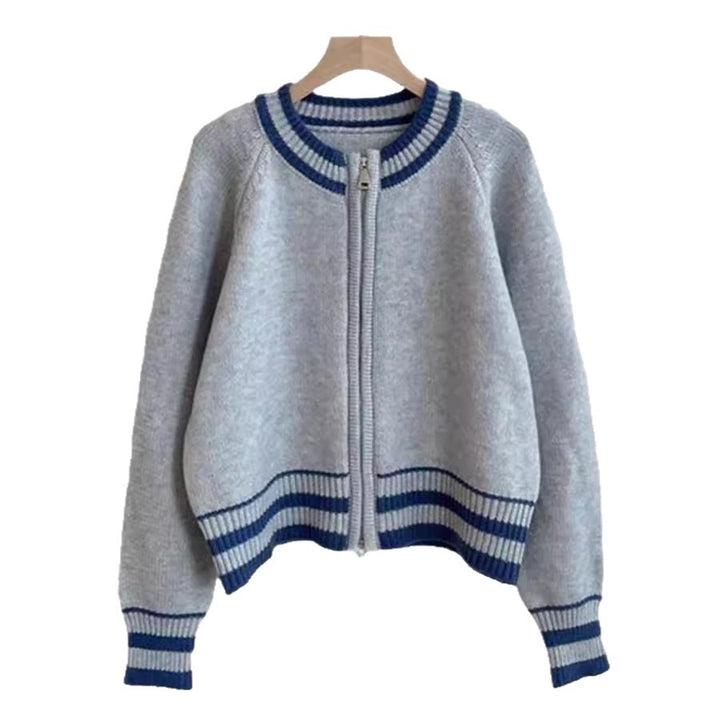 Cardigan en tricot sportif pour femmes avec fermeture éclair et poignet rayé Chic & Stil
