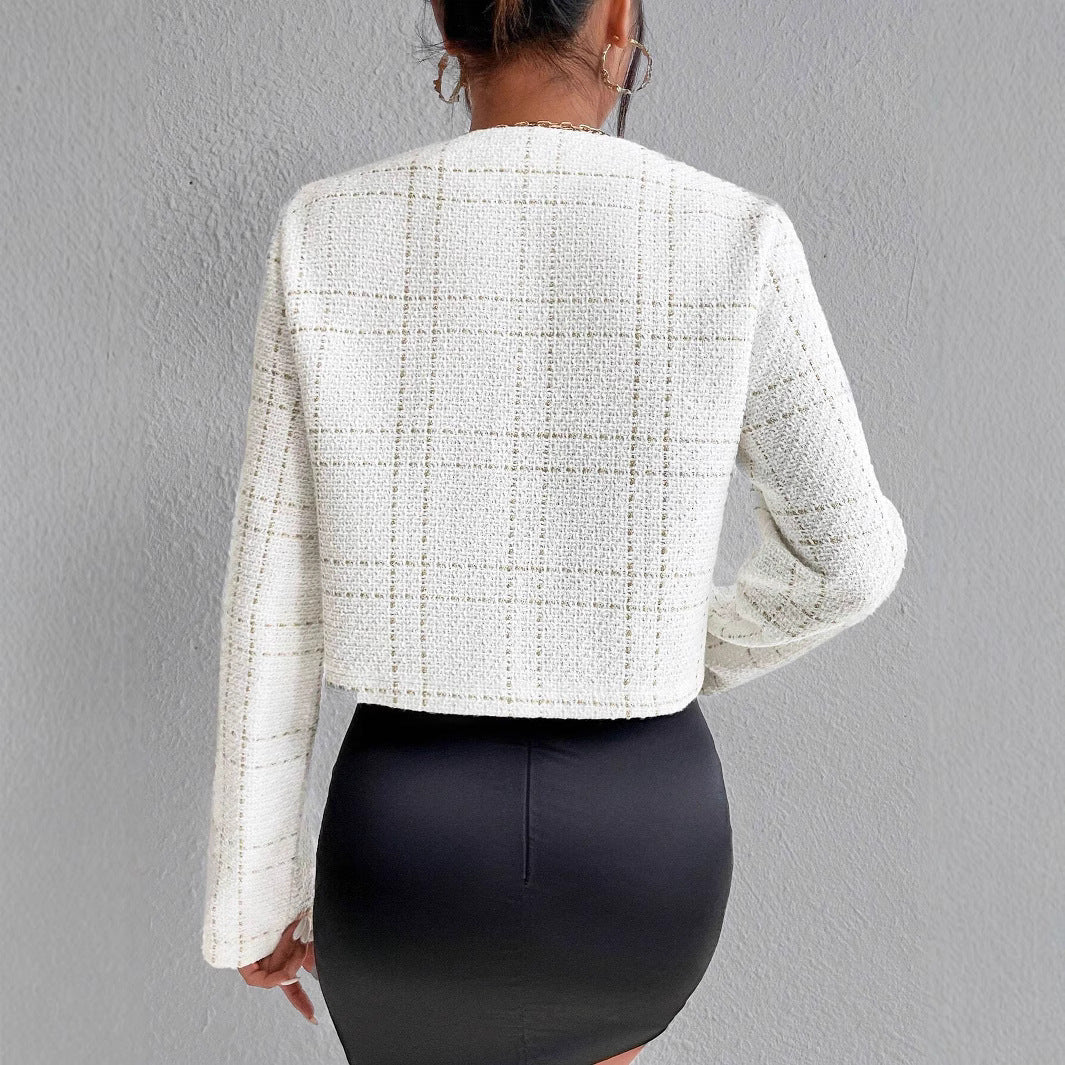 Elegant short coat for women in textured fabric with button details Lune London