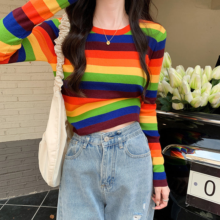 Ladies short-sleeved striped crop top Chic & Stil