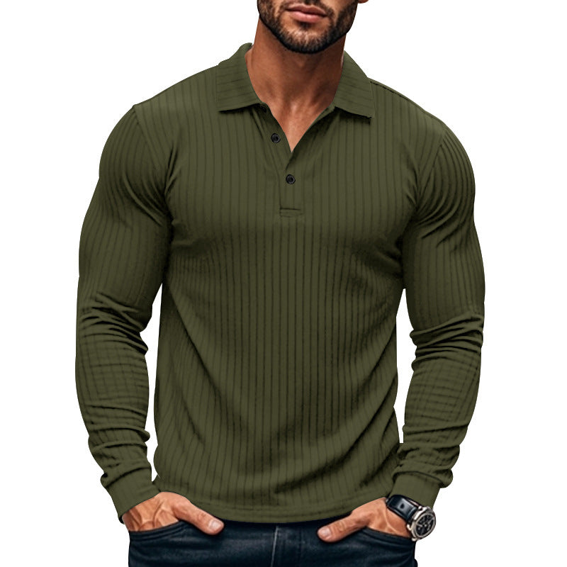 Men's Long Sleeve Henley Shirt with Fine Stripes and Fashionable Button Closure Lune London