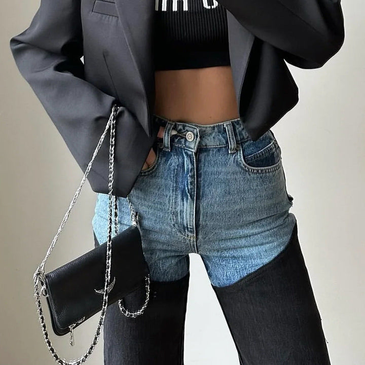 Women High-Waist Jeans with Asymmetric Design Lune London