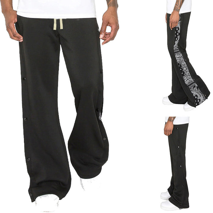 Casual men's jogger pants with side snap button closure and trendy mix of patterns Lune London