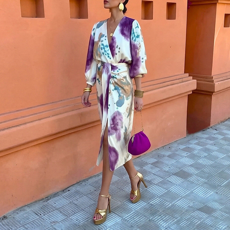 Robe élégante évasée pour femmes avec motif floral et manches larges Chic & Stil