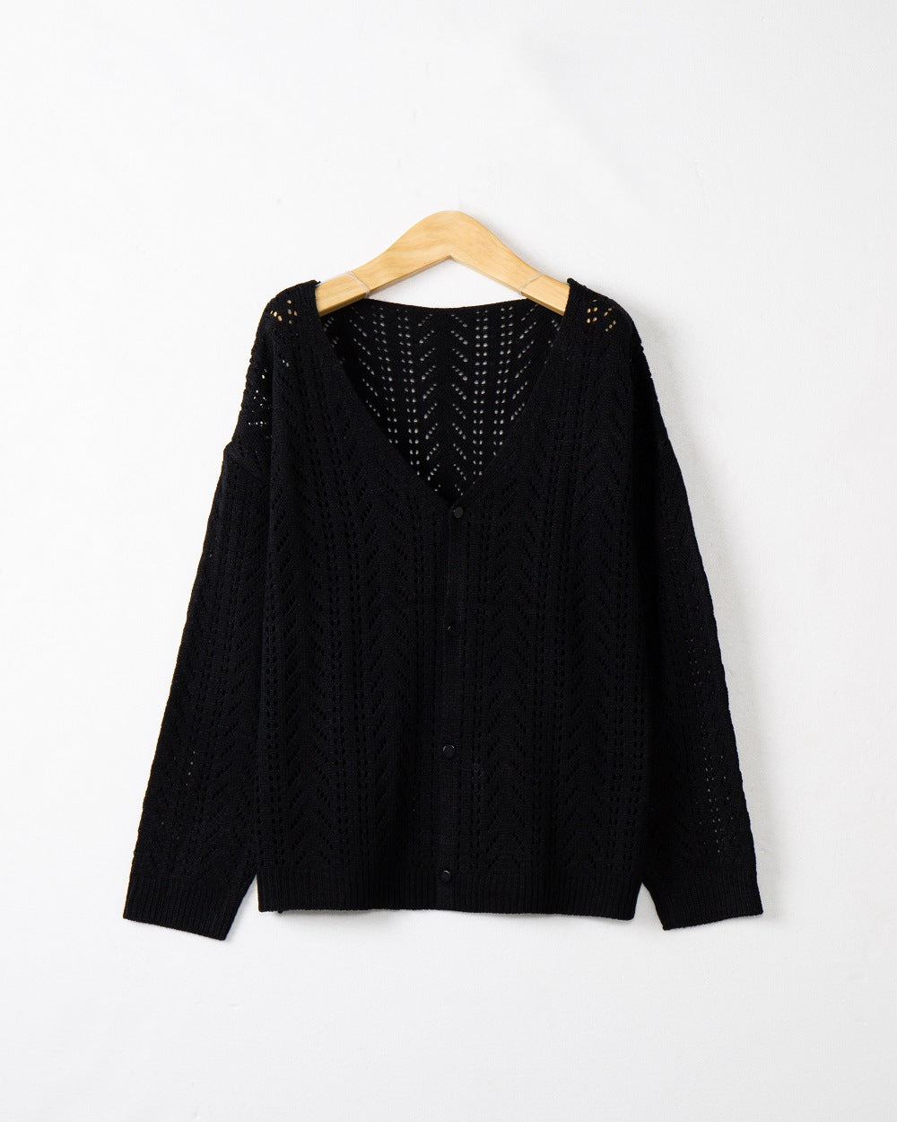Women's knitted cardigan with airy lace pattern and V-neck Lune London