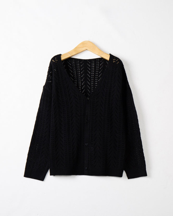 Women's knitted cardigan with airy lace pattern and V-neck Lune London