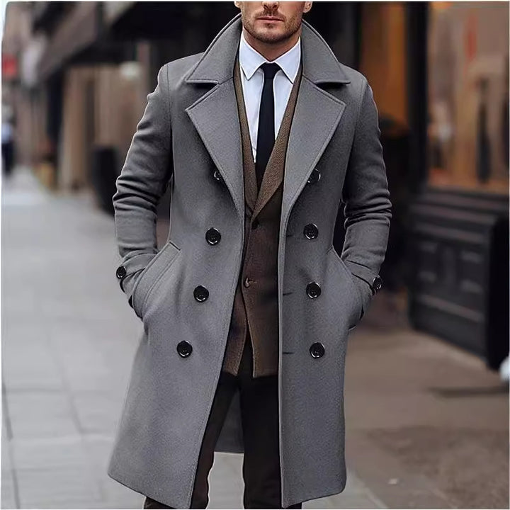 Elegant wool coat for men with double-breasted buttons and large lapels Lune London