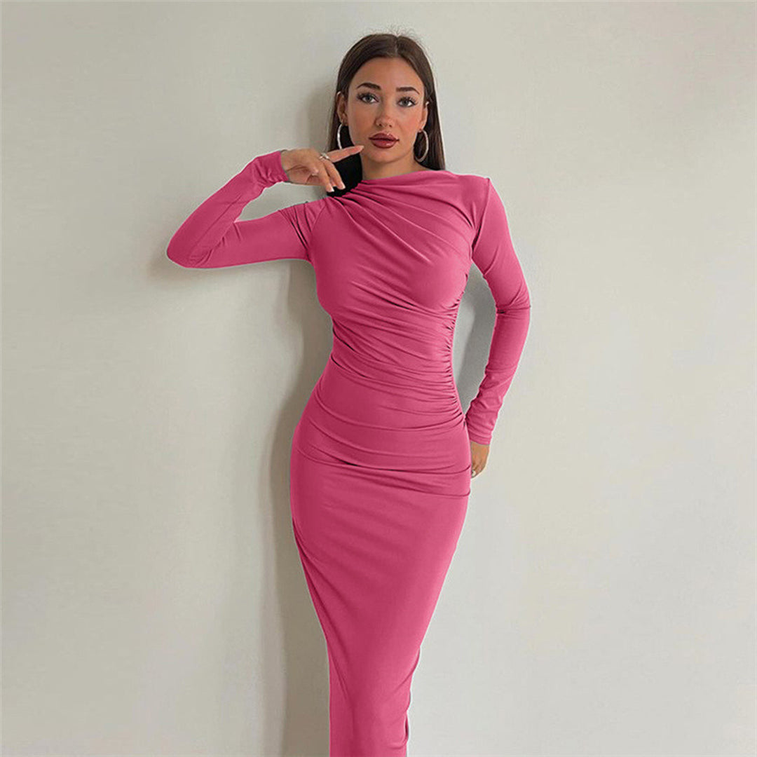 Robe ajustée à manches longues pour femmes avec fronces et design élégant Chic & Stil
