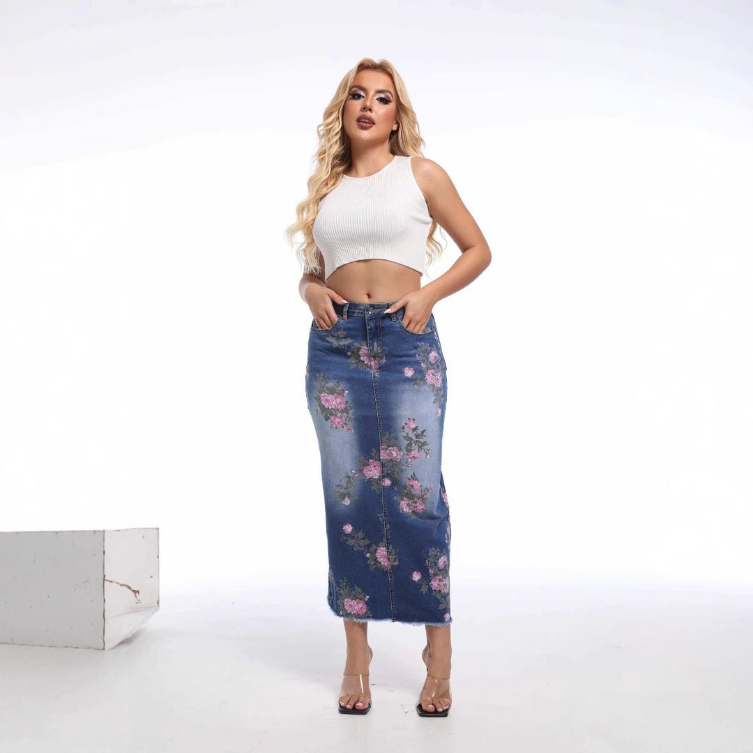 Maxi skirt for women with floral appliqués Lune London