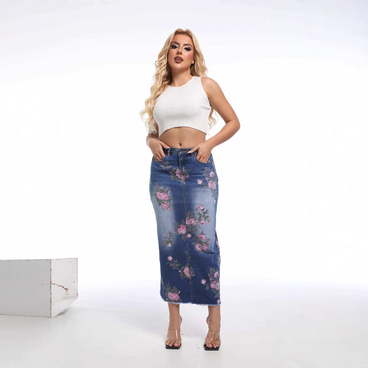 Maxi skirt for women with floral appliqués Lune London