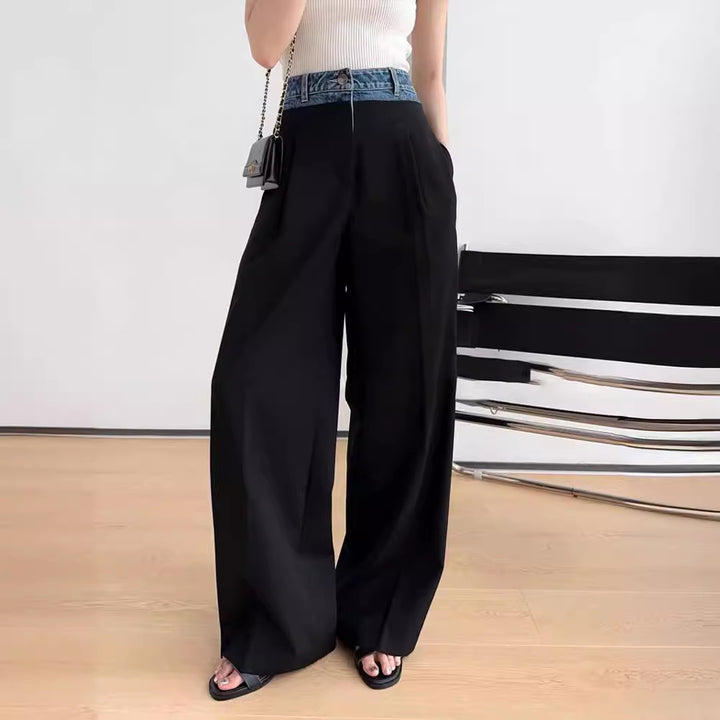 Pantalons en tissu taille haute à coupe large pour femmes Chic & Stil
