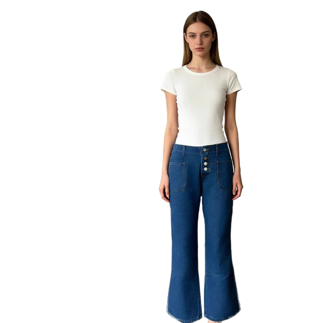 Women Bootcut Jeans with High Waist and Button Closure Lune London