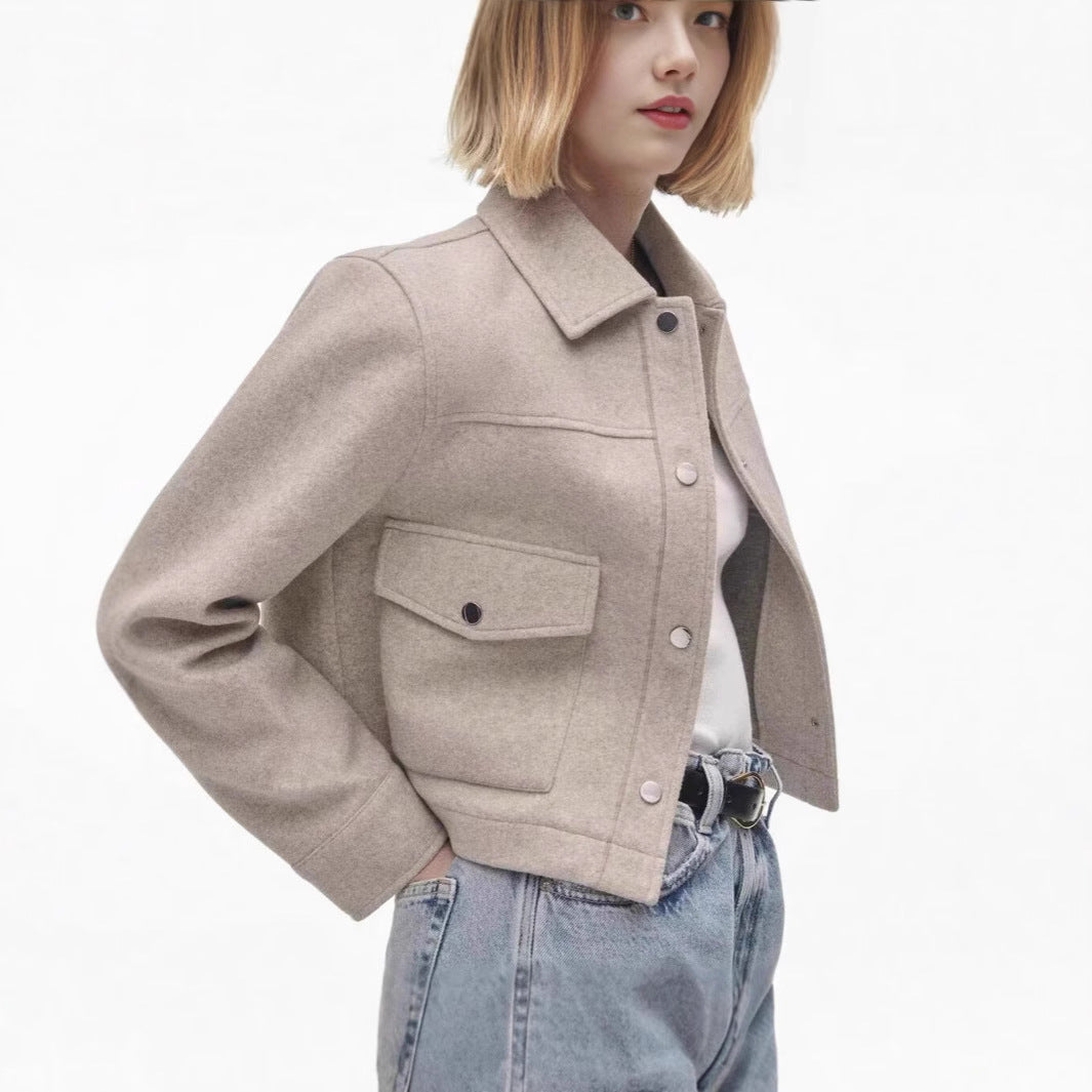 Short wool jacket for women in a classic style with patch pockets Lune London
