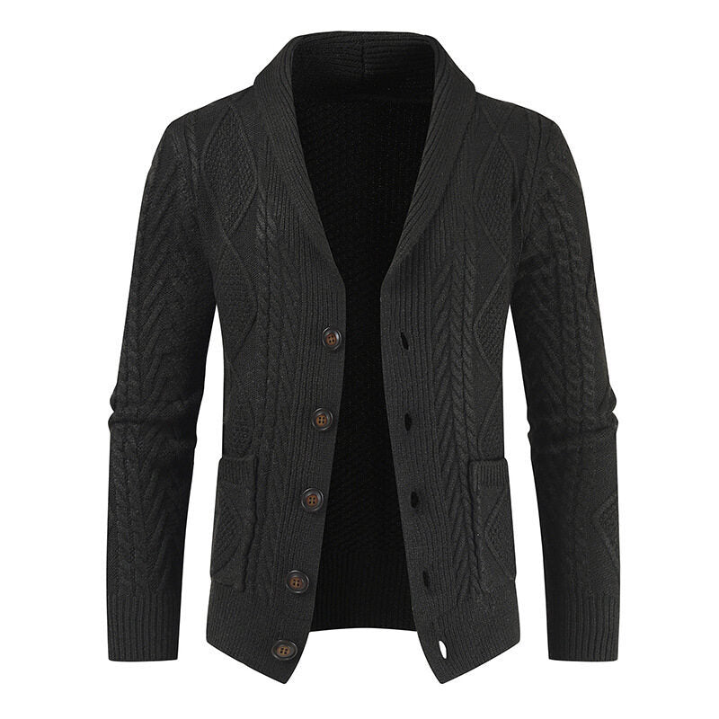 Men's knit jacket with modern cable pattern and applied pockets Lune London