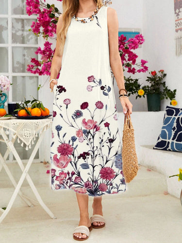 Maxi sleeveless dress for women with floral accents Lune London