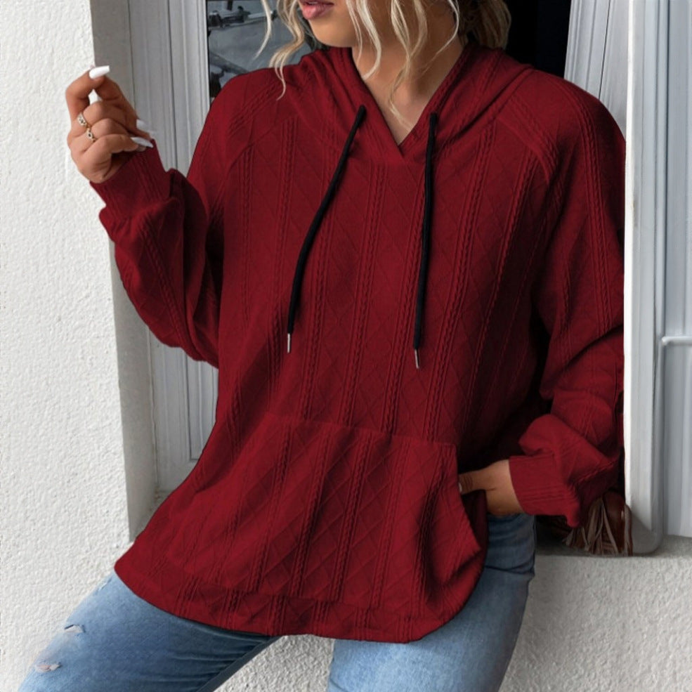 Ladies casual hoodie with textured design and kangaroo pocket Lune London