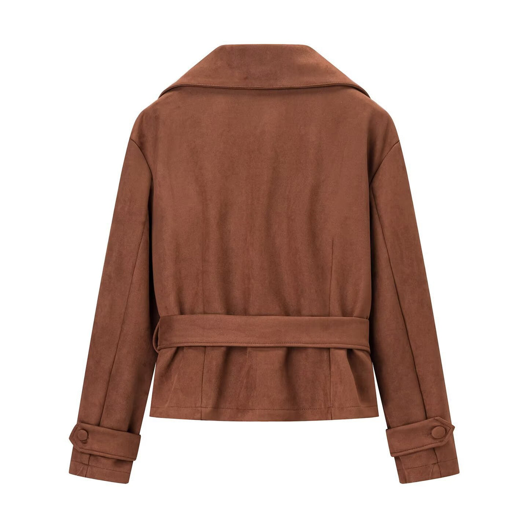 Suede fashion blazer jacket for women with belt and elegant cut Lune London