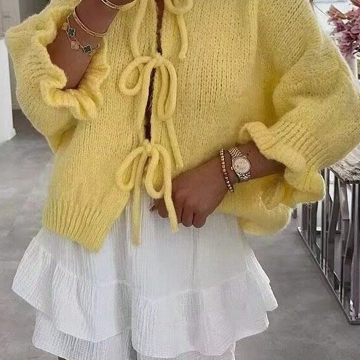 Lady Chunky knit cardigan with playful tied details Lune London