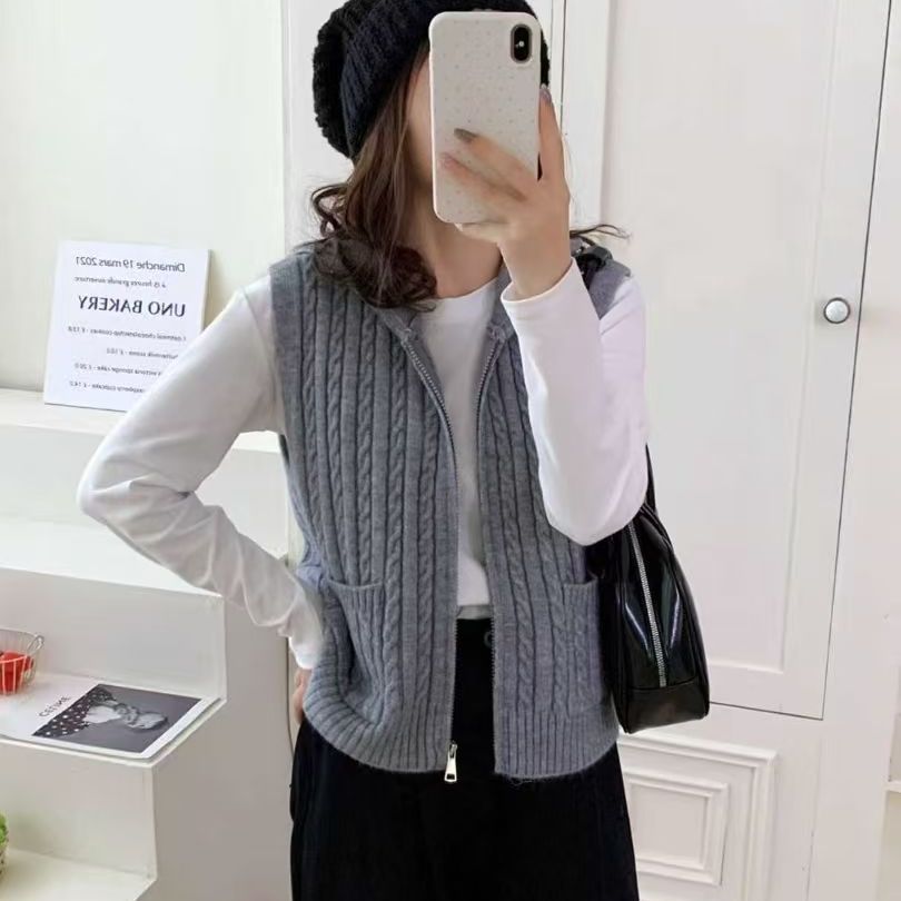 Gilet en tricot pour femmes avec fermeture éclair et motif tricoté élaboré Chic & Stil