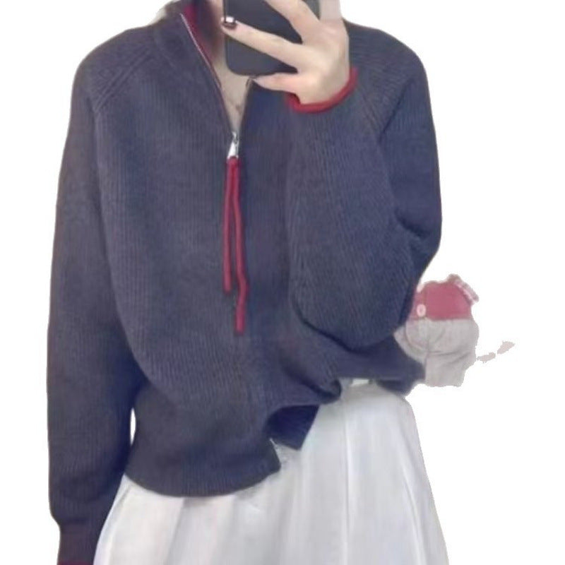 Pull en tricot pour femmes avec col montant et fermeture éclair Chic & Stil