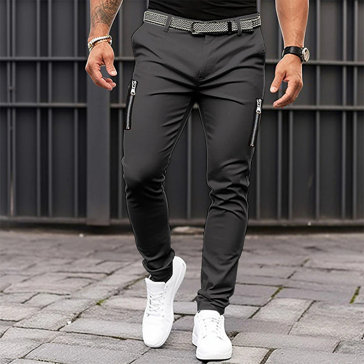 Trendy Slim-Fit Pants for Men with Zippered Pockets Lune London