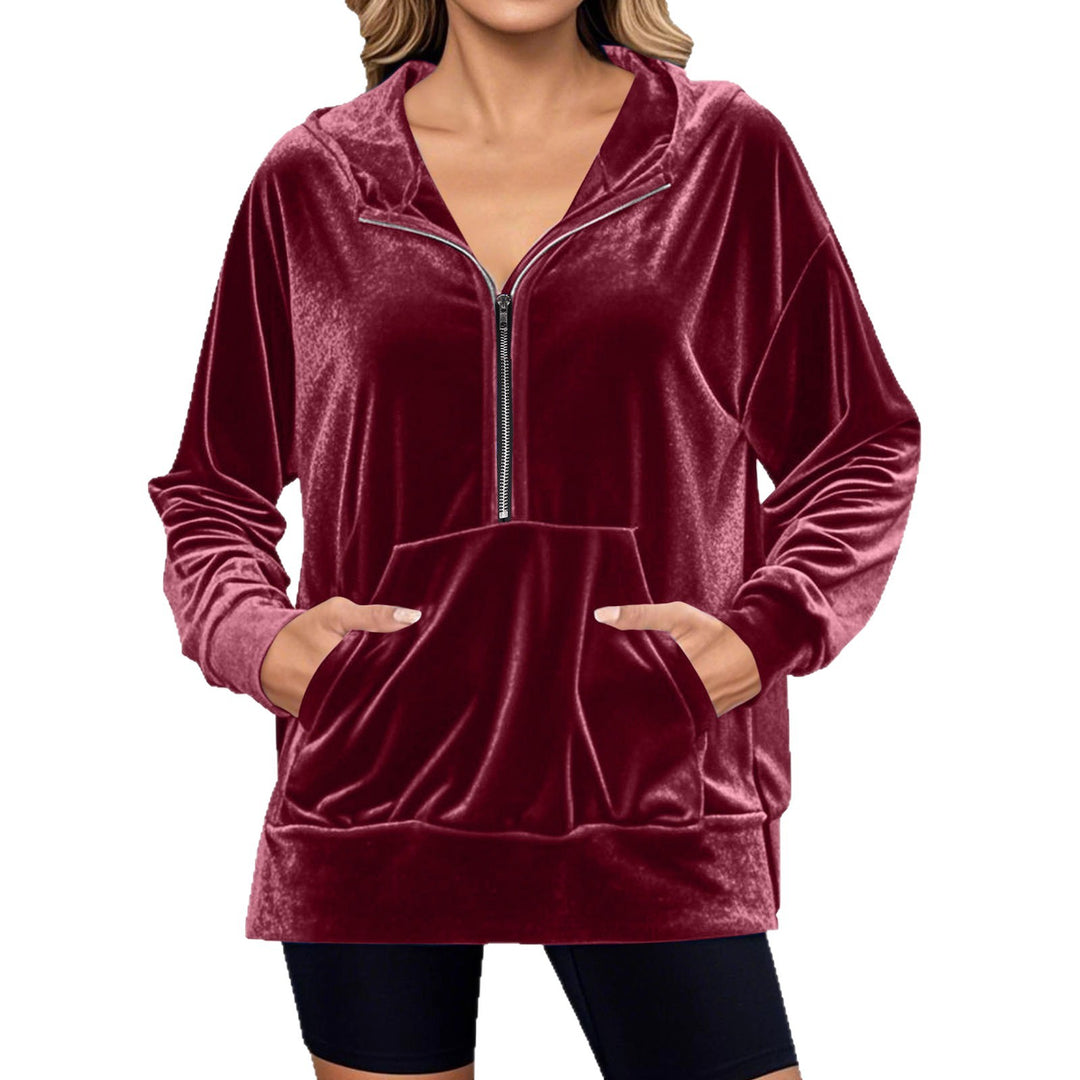 Velvet jumper for women with high collar and practical pockets Lune London