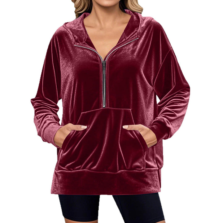 Velvet jumper for women with high collar and practical pockets Lune London